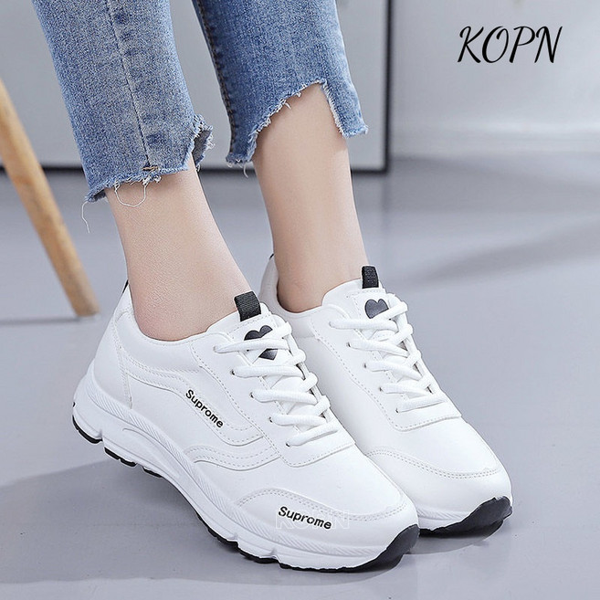 KOPN가을/겨울 운동화 여자 신발 ins 스니커즈 겨울 기모 면 신발 캐주얼 흰 신발 키 높이 스니커즈