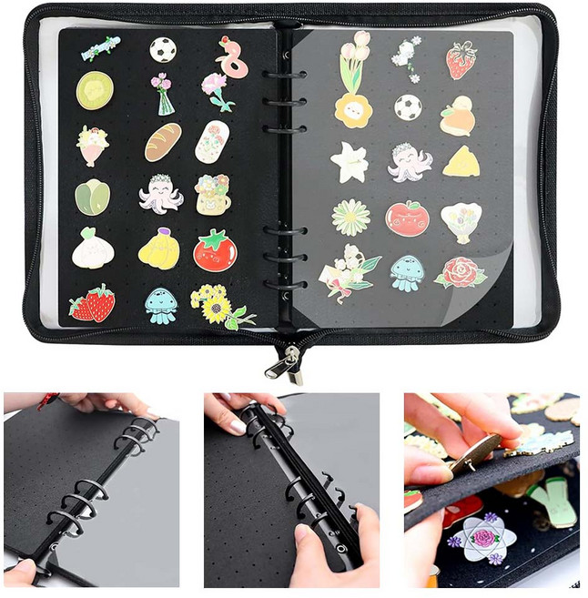 루베이 배지 수집 앨범 보관 북 펠트 페이지 컬렉션 정리 뱃지/캔버스 핀/와펜/메달, 블랙, 12매, 1책