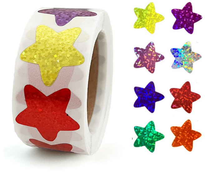 디어플레이스 홀로그램 반짝이 롤스티커 500매, 1개, S6 컨페티8색 2.5cm_별