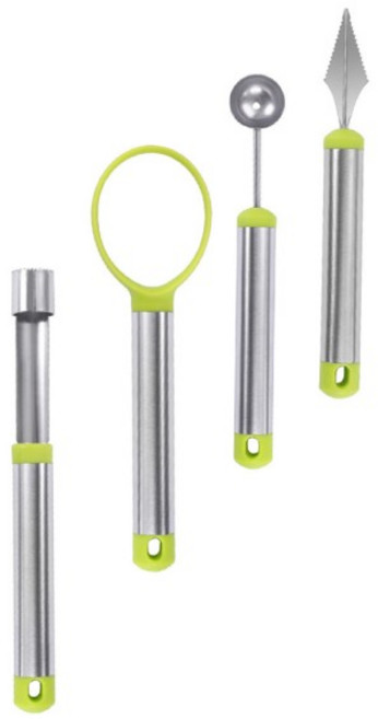 4Pcs 과일 공 선택기 스테인레스 스틸 주방 가제트 휴대용 도구 녹색 멜론 디거 세트 조각