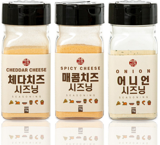 바른미각 체다치즈+매콤치즈+어니언 시즈닝, 3세트, 70g