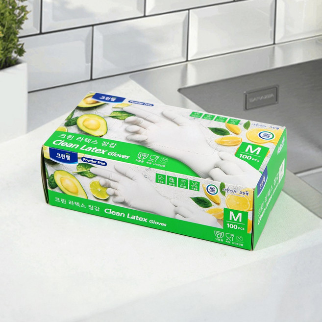 크린랩 크린 라텍스장갑 (중) 100매, 중(M), 1개