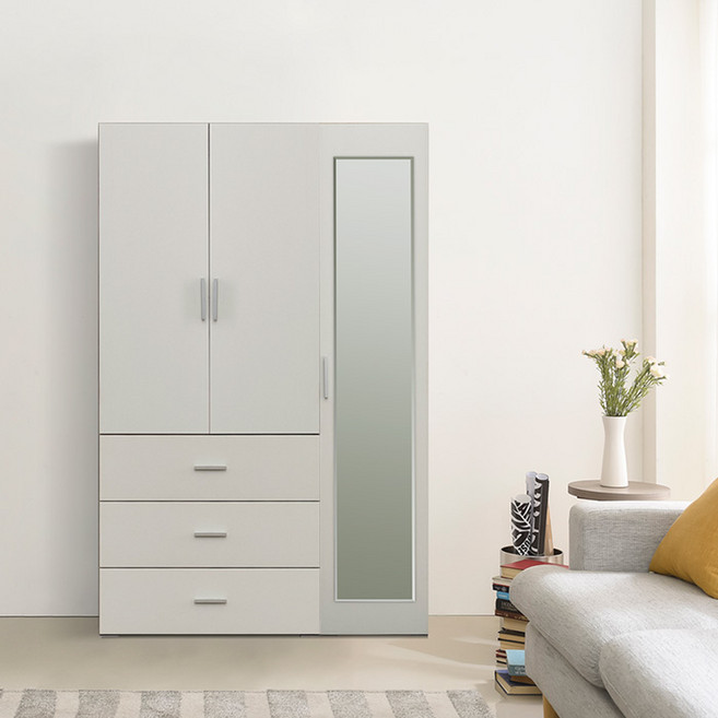 장인가구 큐비 1200 옷장세트 (800 3단서랍 수납형+400 거울 행거형), 아이보리