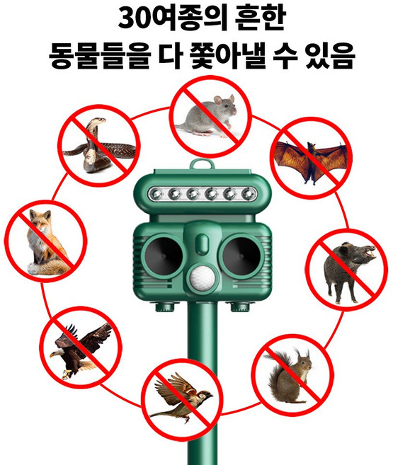 태양광 강력 초음파식 동물퇴치기 방수방진 30여종 야생동물 퇴치 해충 두더지 쥐 바퀴벌레등 동물퇴치기, H7016