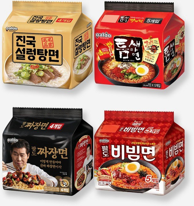 팔도 봉지 라면 멀티 총4팩 설렁탕면 1팩 틈새라면 1팩 짜장면 1팩 비빔면 1팩