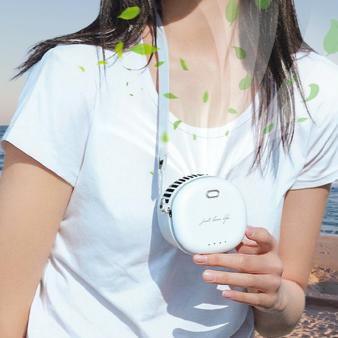 누벨리 휴대용 선풍기 넥밴드 허리 목걸이 저소음, 클라우드화이트