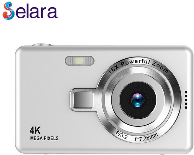 Selara 빈티지 디지털카메라 카메라 CCD 고화질 여행용컴팩트카메라, GD--실버