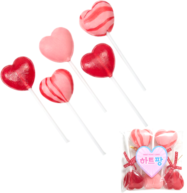 하트캔디 수제 막대사탕 리본포장, 17g, 5개