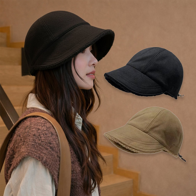 리츠제이 여성 스트링 퍼 벙거지 겨울 버킷햇 모자 1+1