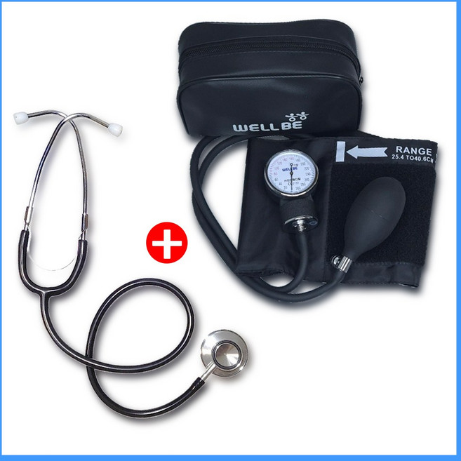 웰비 아네로이드 혈압계 JS-100 + 웰비 양면 청진기 세트 실습 병원 진찰, 1세트