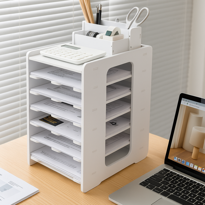 하스몰 오피스 A4 책상 서류정리함 세로형, 7단, 화이트