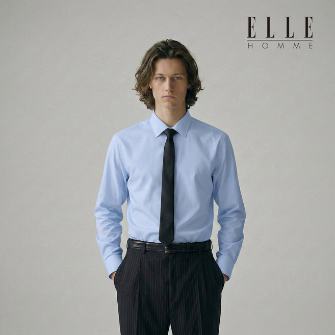 엘르 남성 사계절 구김없는 링클프리 스판 긴팔 와이셔츠 레귤러 슬림