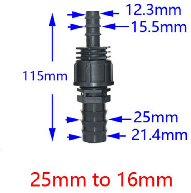 가든 호스 25mm ~ 16mm ~ 20mm 감소 바브 커넥터 1 "~ 1/2 ~ 3/4 PE 호스 관개 스트레이트 바디 파이프 커, 25mm to 16mm, 1개