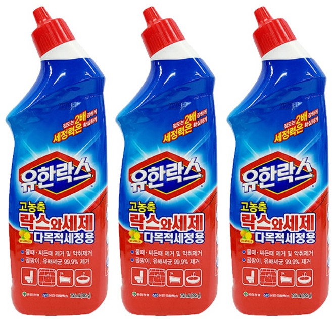 유한락스 변기세정제 2배점도 욕실 묵은때 강력제거 살균 청소세제, 755ml (시트러스향) 3개, 755ml