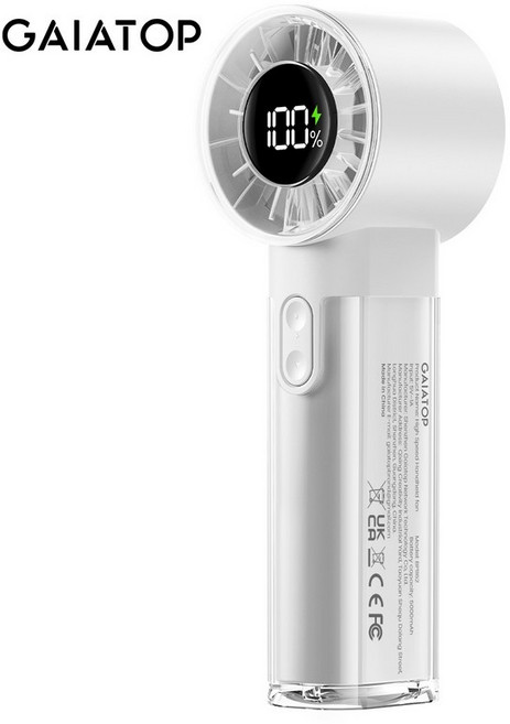 GAIATOP 휴대용 핸드헬드 터보 팬 1-100 조정 가능한 고속 3-20시간 냉각 시간 4800mAh USB 충전식, 03 white