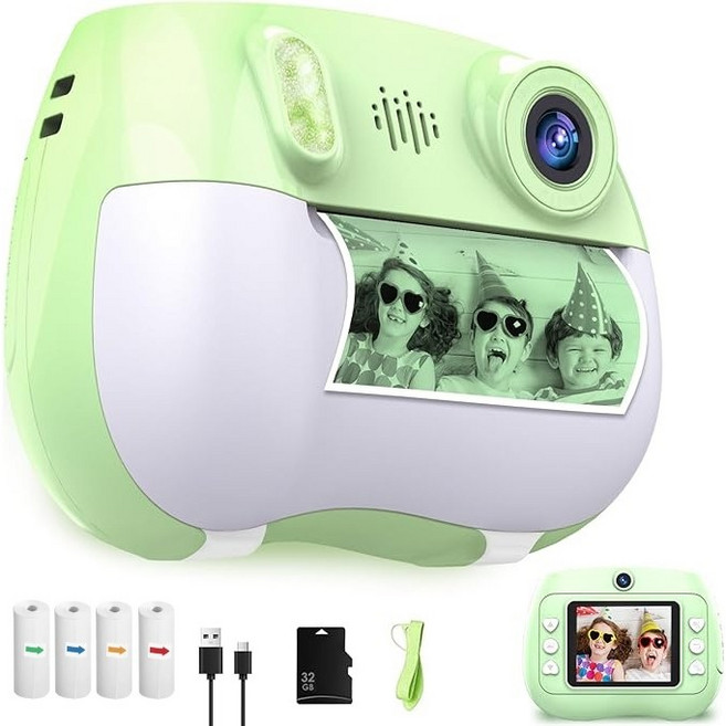 [바유미키] 어린이 프린트 카메라 키즈카메라 즉석카메라 필름카메라 토이카메라 선물, 1개, ZK18 (녹색)