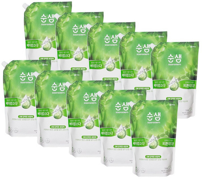 애경 순샘 주방세제 베이킹소다 피톤치드 리필, 1.2L, 10개