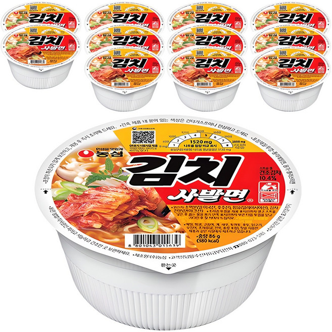 농심 김치 사발면 86g, 12개