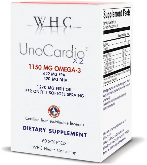 WHC UnoCardio X2 Omega3 Fish Oil 트리글리세라이드 오메가3 피쉬오일 60 ct 1팩, 60정 - 쿠팡