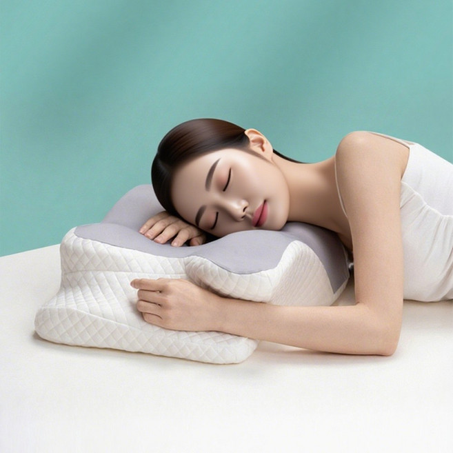 LareinaT 라텍스 메모리폼 경추베개 일자목 목디스크 거북목 목주름방지 숙면 베개, 1개, 그레이+화이트