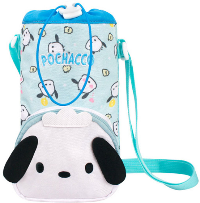 포차코 얼굴 패턴 앞포켓 물병파우치 크로스, 1개, 민트