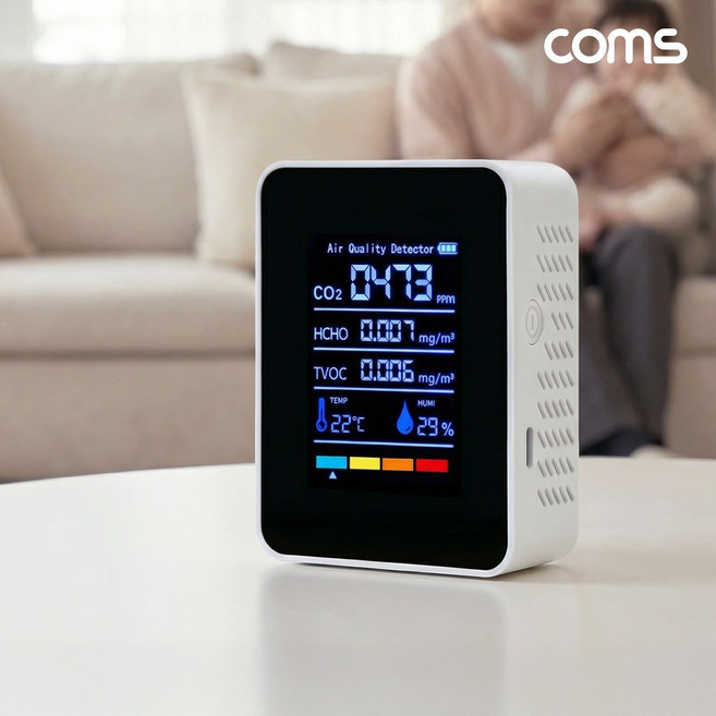 [HD309] Coms 공기질 측정기 CO2 TVOC HCHO 온습도 새집증후군, 1개, 화이트
