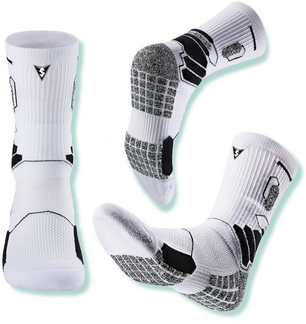 남성용 스포츠 이중 쿠션 중목 장목 양말 3켤레, 화이트