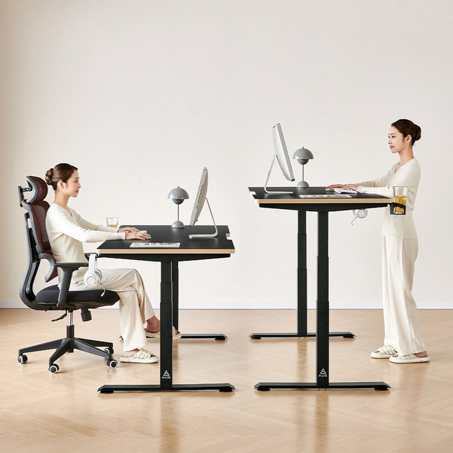 아우스 GE06 3-STEP 고강도 스퀘어 듀얼 모터 25mm상판 800폭 전동 모션데스크, 블랙 상판+블랙 프레임