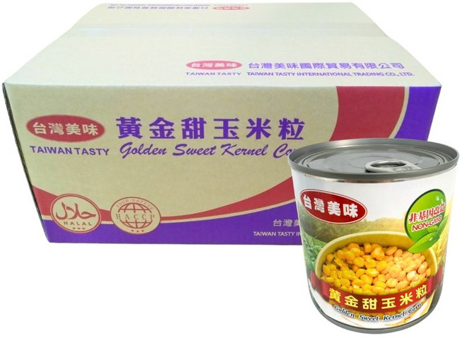 台灣美味 黃金甜玉米粒 - 非基因改造 罐裝方便 多種料理適用, 340g, 24個