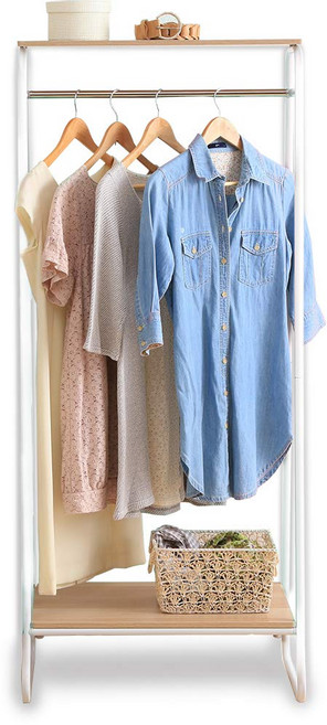 아이리스 오야마 행거 랙 랙 첨부 보드 2장 폭 64×깊이 40×높이 151.2 cm 화이트 PI-B2