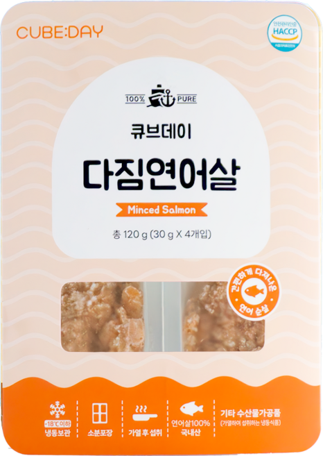 큐브데이 다짐생선 연어살 순살 큐브 해산물 죽 토핑, 1개, 120g