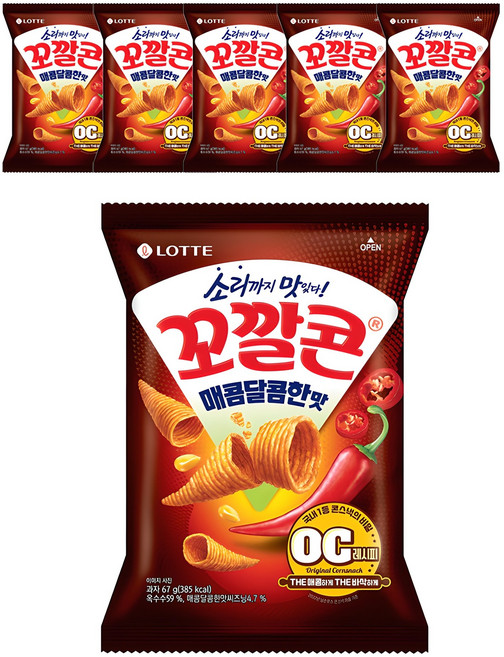 LOTTE 樂天 玉米脆角 甜辣口味, 67g, 6包