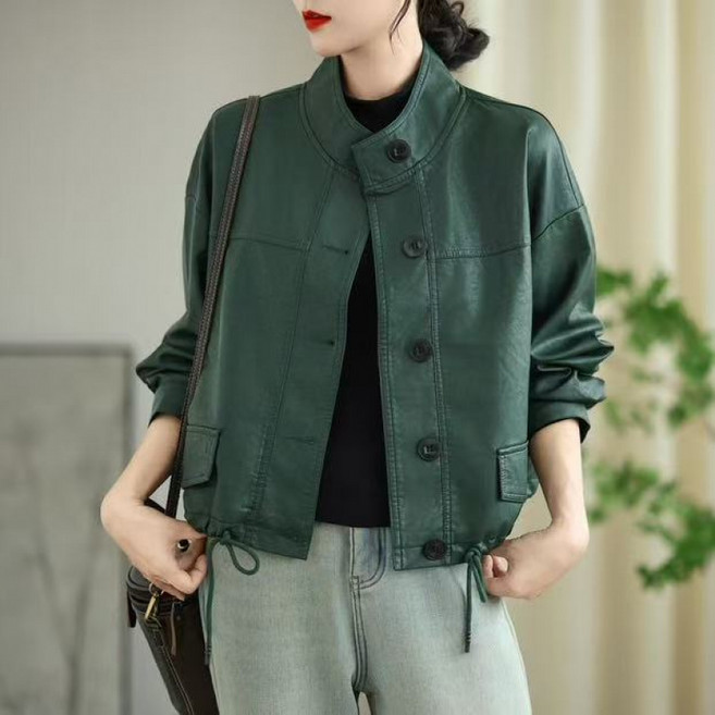 봄철 가죽 재킷 여성용 루즈핏 캐주얼 한국 스타일 대학풍 긴팔 재킷 패션 상의