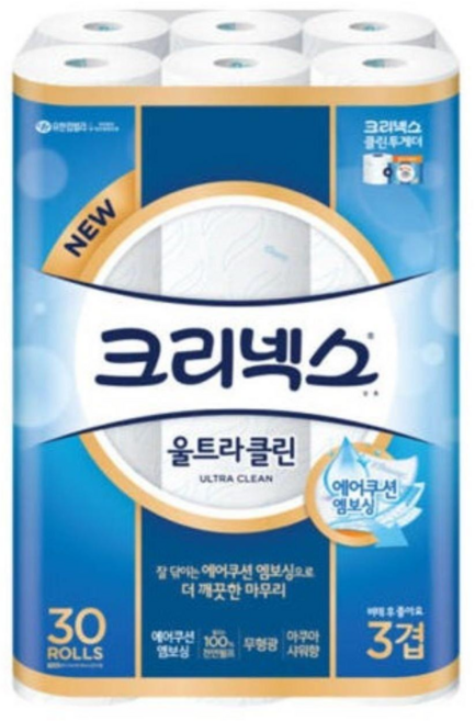 크리넥스 천연펄프 울트라클린, 27m, 30롤, 2개