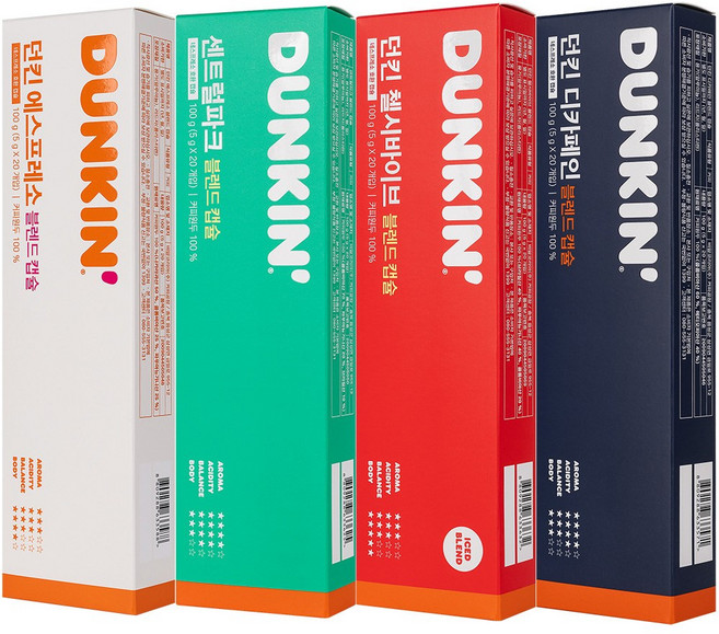 [80캡슐] 던킨 네스프레소 호환 4종 커피캡슐 세트 [에스프레소+센트럴파크+첼시바이브+디카페인], 4개, 20개입, 5g