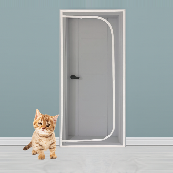 정수생활건강 고양이 방묘문 펜스 방충망 안전문 방묘창 배란다 현관문 고양이 울타리, 화이트, 1개