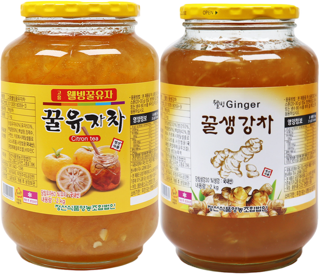 자연톡 대용량 유자차 생강차 두가지 조합 고흥 꿀 생강청 유자청, 1세트, 2개입, 2kg