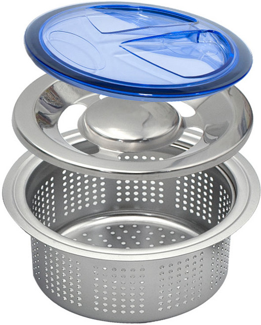 주방 싱크대 배수구 올스텐거름망+올스텐 중간덮개+뚜껑 세트, 3.올스텐거름망+스텐중간덮개+블루투명뚜껑, 1개