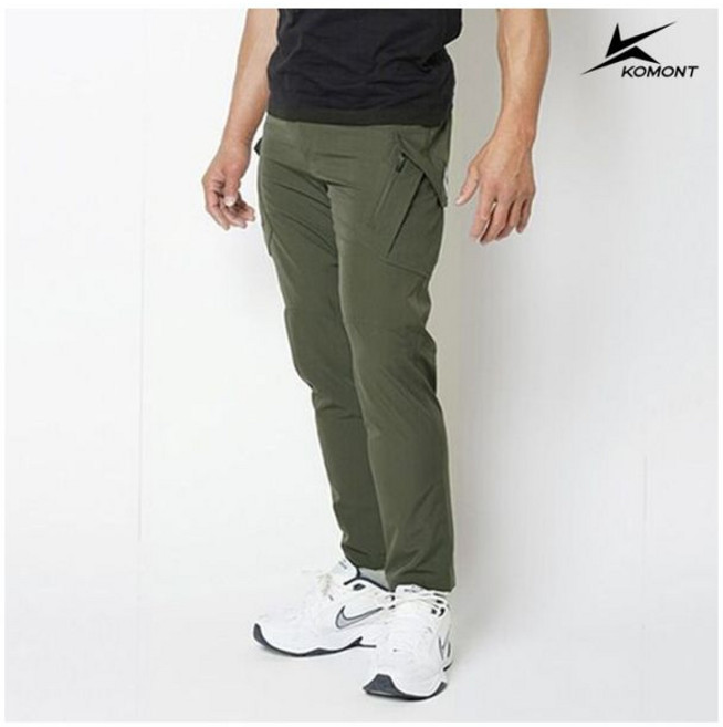 코몽트 남성 빅포켓 허리밴딩 카고 팬츠 카키