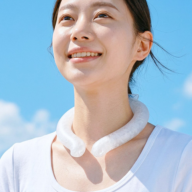 아추추 5세대 아이스 넥쿨러 쿨스카프 넥밴드 여름 필수 냉감 머플러 PCM 소재, 1개, 투명화이트