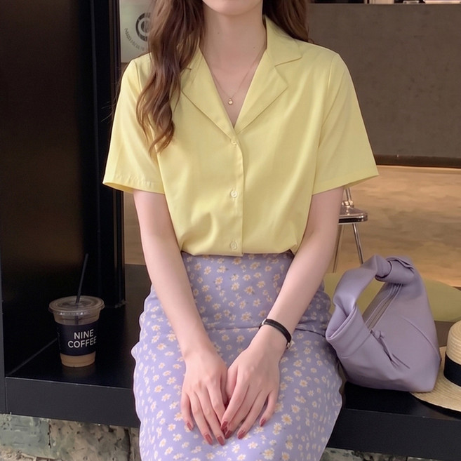 타니즈 샌디 여성용 오픈카라 여름 반팔 셔츠 블라우스