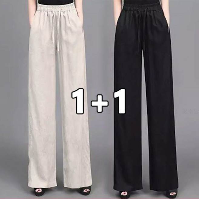 꽃소담 1+1 여성 하이웨스트 린넨 슬랙스 데일리 루즈핏 캐주얼 바지 MQ26A353