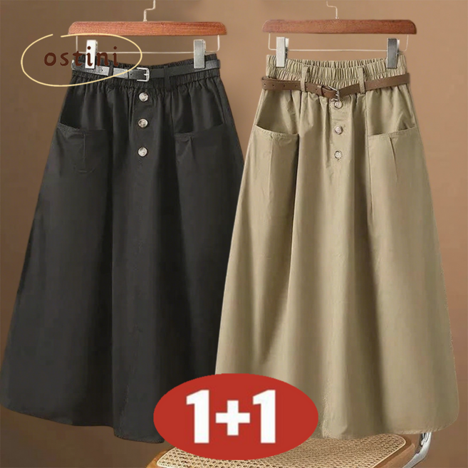오스틱니 캐주얼 세련 여성용 [1+1] 초특가 솔리드 하이웨스트 A라인 미디엄 롱 스커트 완벽 하이웨스트 미디엄 롱 스커트 단순 솔리드 컬러 매치 밴딩 디자인 약속 데이트룩