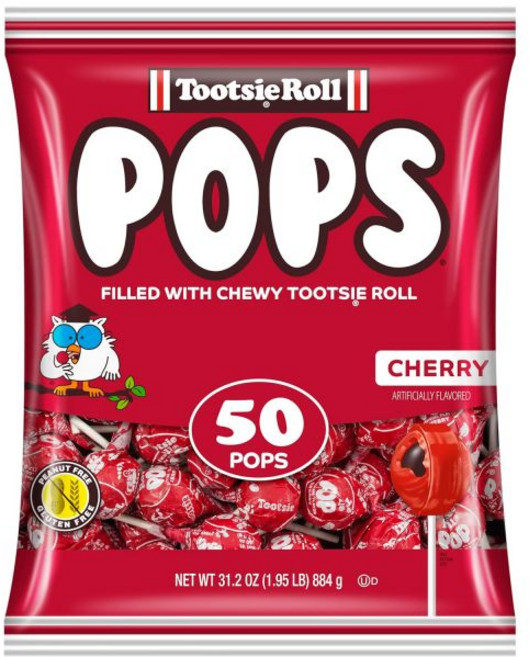 Tootsie Roll 과일 후루츠 투시 팝스 단일 맛 가방 체리 롤리팝과 초콜릿 센터 개별 포장된 하드 캔디 빨간색 사탕 땅콩 무첨가 글루텐 50개입 1팩, Tootsie Pops 싱글 맛 백 - 초콜릿 센터가, 1개