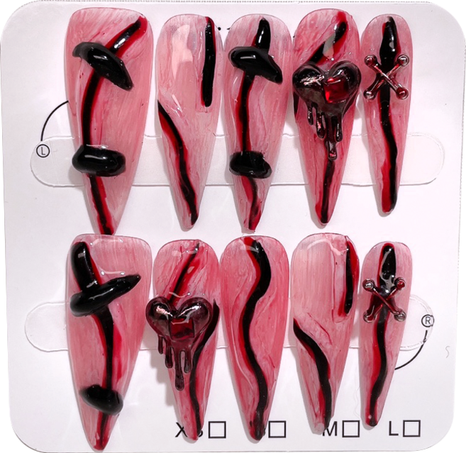 넥소라 좀비 할로윈 네일팁 블러드 코스프레 유니크 고딕 롱네일, 1세트, M