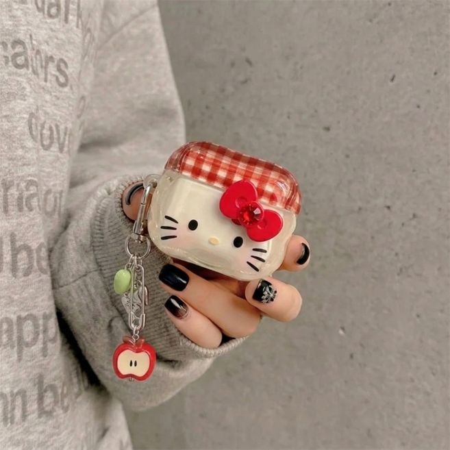 리본 고양이 에어팟 키링 케이스(모든기종 가능), 일반4세대, 레드, 1개