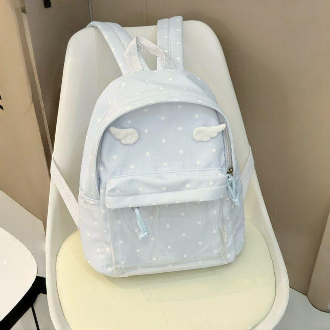 可愛學生波點透明痛包娃包初中大容量雙肩包