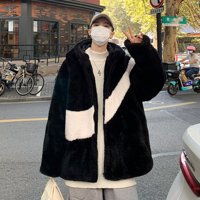 QW 카디건 코튼 패딩 남성 두꺼운 가을과 겨울 후드 홍콩 스타일 겨울 느슨한 트렌디 인 커플 램스킨 재킷