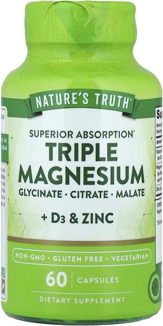 단백질 비타민 철분 마그내슘 칼슘 Nature's Truth 트리플 마그네슘 + D3 및 아연 캡슐 60정 고루고루섭취해주세요, NaturesTruth트리플마그네슘D3및아연캡슐60정, 1개 - 쿠팡