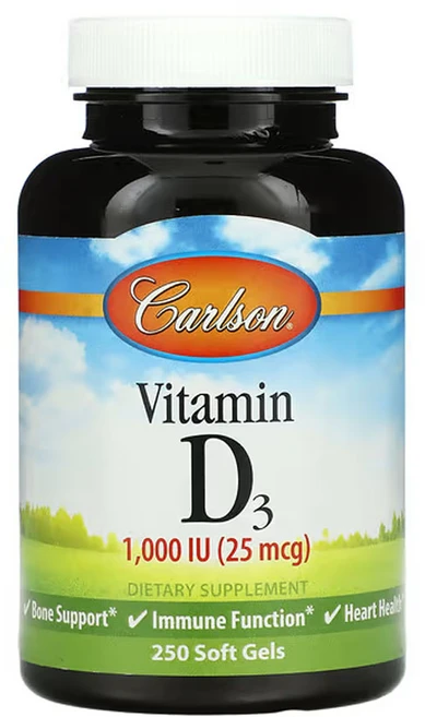 칼슨 비타민D3 25mcg(1 000IU) 250소프트젤, 250정, 1개 - 쿠팡